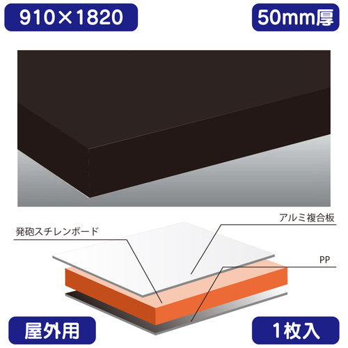 屋外用(アルミ複合板貼り) カルプボード 1枚入 Wチャンネル 黒 910×1820×50の商品画像