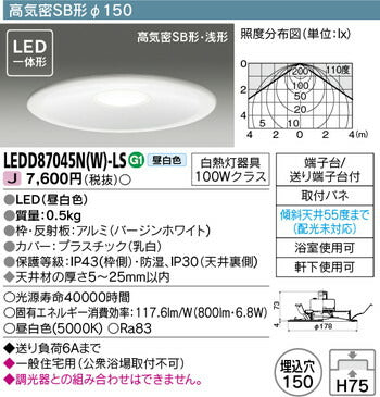 東芝住宅照明浴室灯LEDD87045N(W)-LSの商品画像